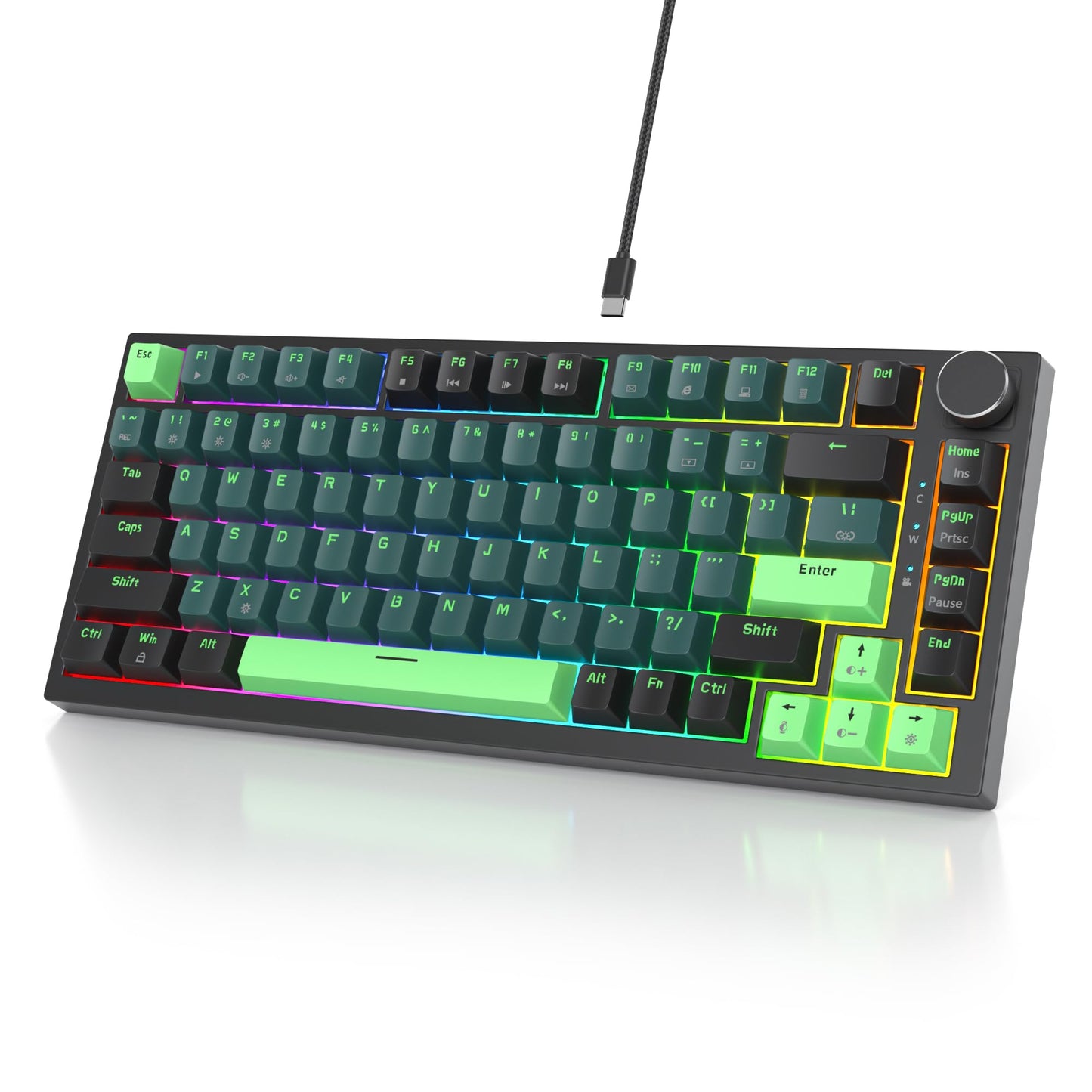 Owpkeenthy 75 Percent Gaming Keyboard Gasket Mounted with Knob  Wired 82 Key Mechanical Keyboard Hot Swappable Linear Red Switch RGB Backlit for PC Laptop (82 Wave)
