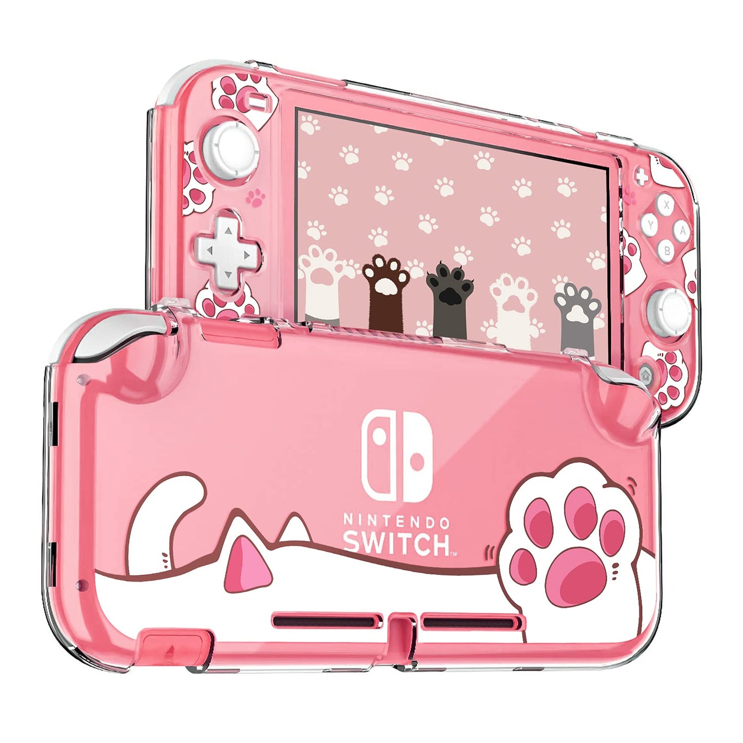 DLseego Switch Lite Protective Case - Hard PC Clear Anti-Shock Cover with Cat-Pad Pattern, White