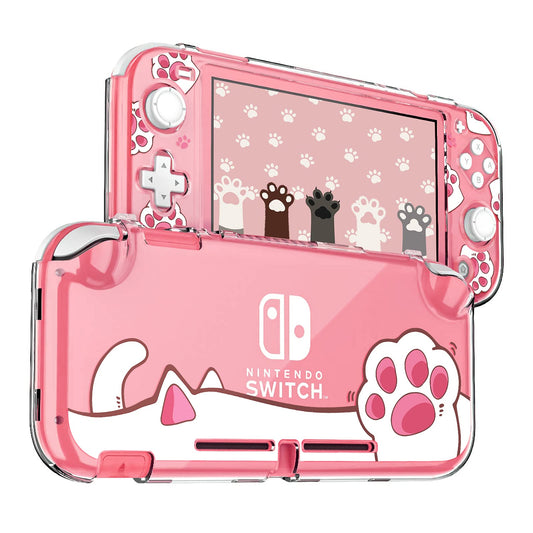 DLseego Switch Lite Protective Case - Hard PC Clear Anti-Shock Cover with Cat-Pad Pattern, White