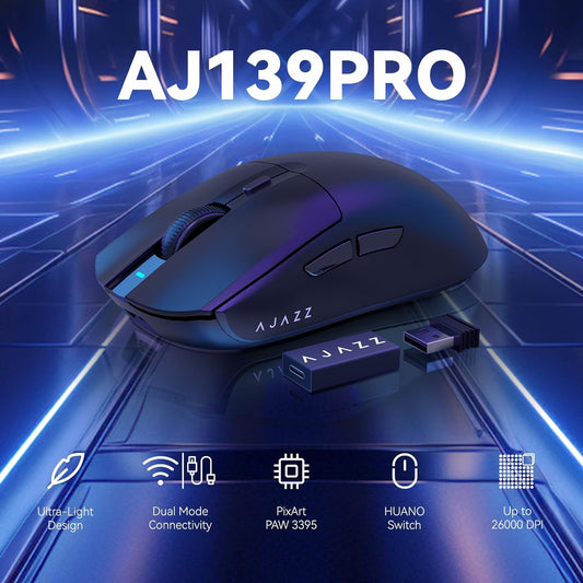 A.JAZZ AJ139 G Pro 4K Wireless Gaming Mouse - Ultra-Lightweight, 26000DPI, Dual Mode, Ergonomic, Symmetric, Black