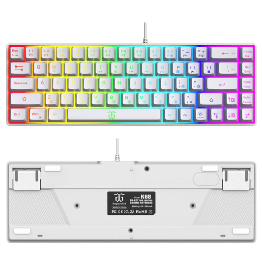 Snpurdiri Compact 60% RGB Gaming Keyboard, Ergonomic Mini Design, 68 Keys, White