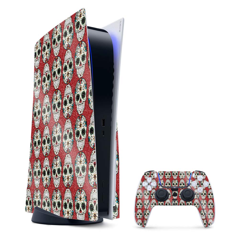 MightySkins Glossy Glitter Gaming Skin for PS5 / Playstation 5 Bundle - Sugar Skull | Durable High-Gloss Glitter Finish | Easy to Apply and Change Style | Made in The USA