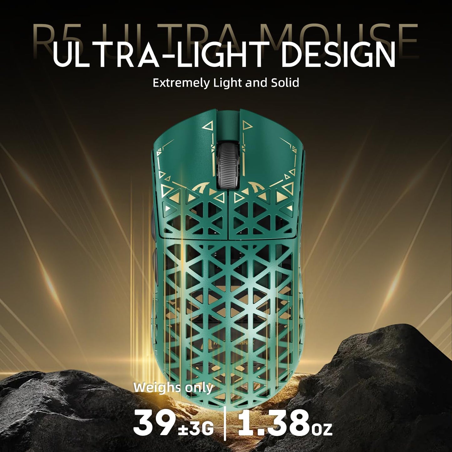 ATTACK SHARK R5 Ultra Wireless Gaming Mouse, 39g Superlight, 8K Polling, 42K DPI, Tri-Mode, Coiled Cable, Green