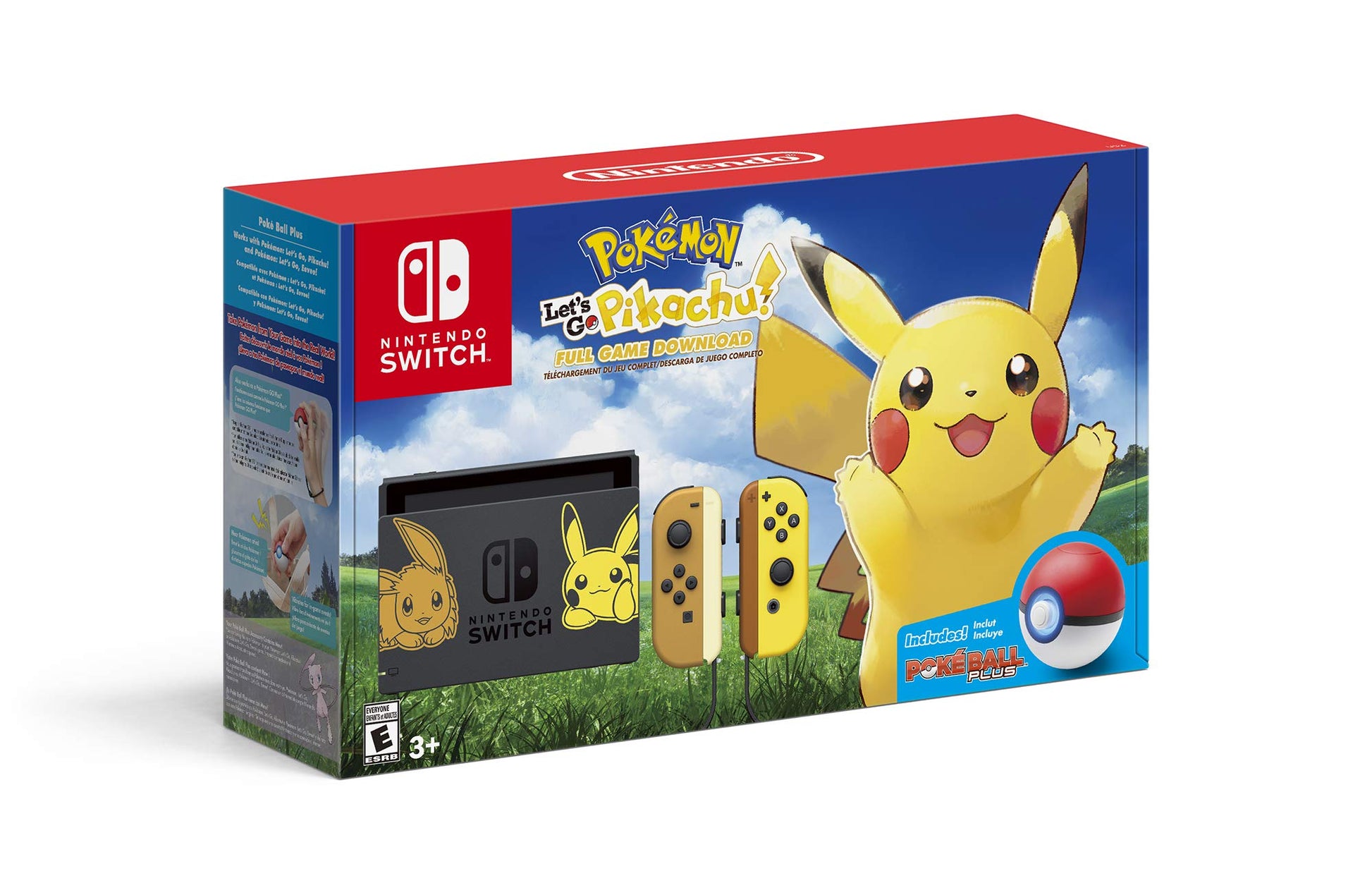 Nintendo Switch Console Bundle- Pikachu & Eevee Edition with Pok?mon: Lets Go  Pikachu! + Poke Ball Plus