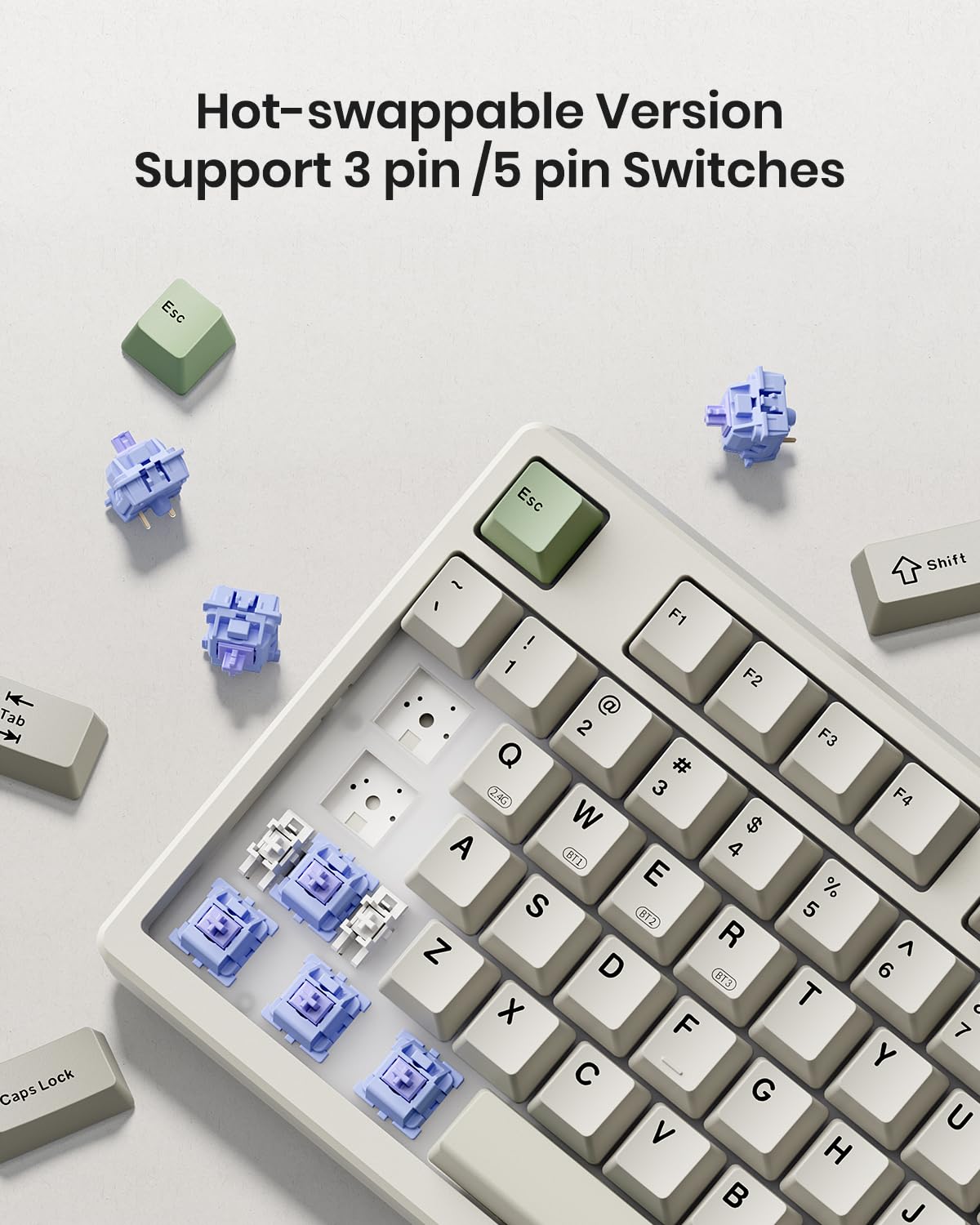 Kisnt Wireless Mechanical Keyboard - Gasket Mounted, Bluetooth, RGB Backlit, 75% Compact, Industrial Gray, Model KN85