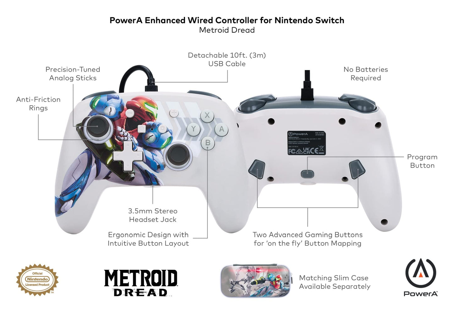 PowerA Enhanced Wired Controller for Nintendo Switch - Metroid Dread Edition, Comfortable Grip, Responsive Controls