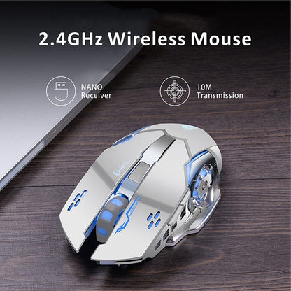 Uciefy Q85 Wireless Gaming Mouse - 2.4G LED Optical, Silent, 3 DPI Settings, Ergonomic Design, Silver