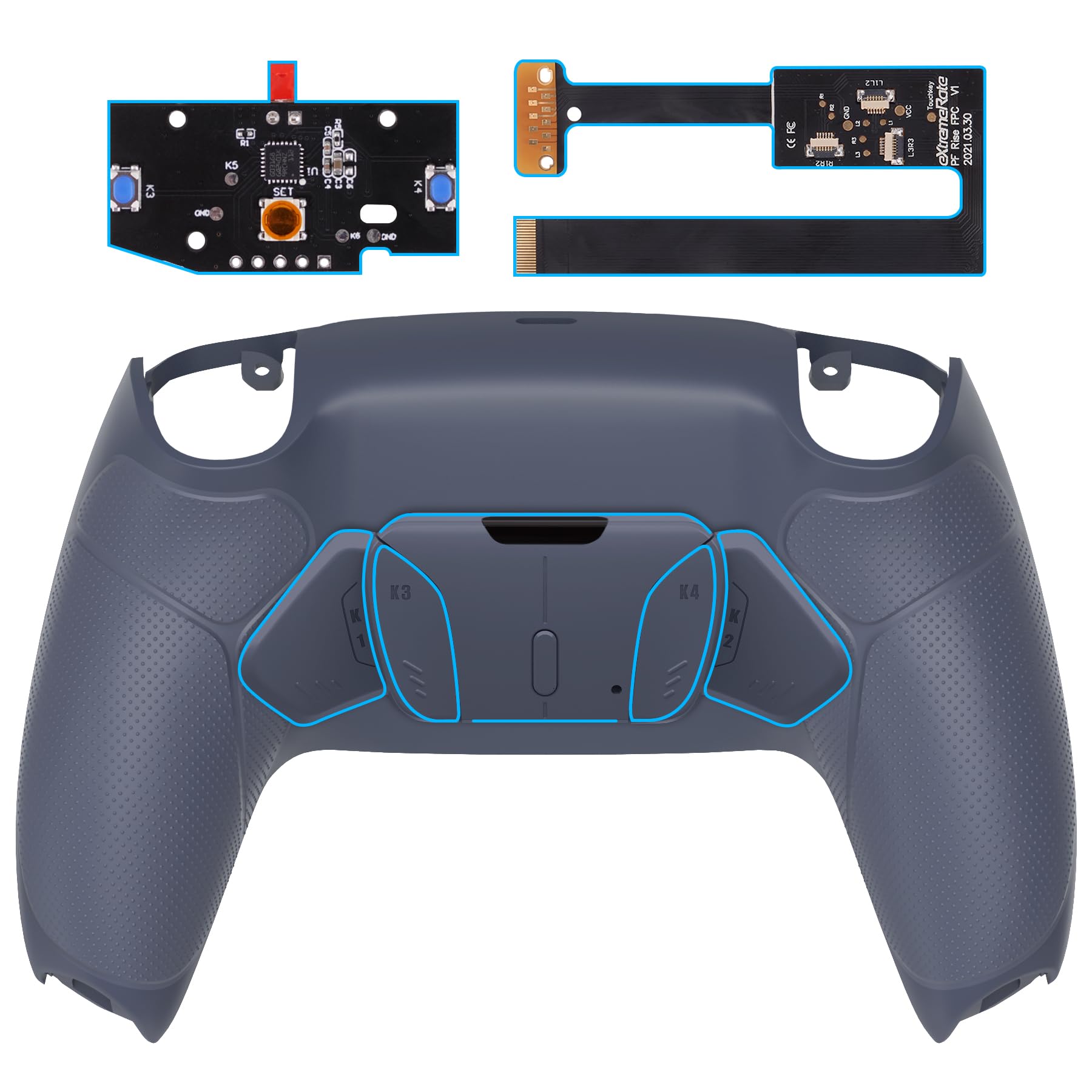 eXtremeRate Sterling Silver Rubberized Grip Programable RISE4 Remap Kit for PS5 Controller BDM-010 BDM-020  Upgrade Board  Redesigned Back Shell  4 Back Buttons for PS5 Controller - Without Controller