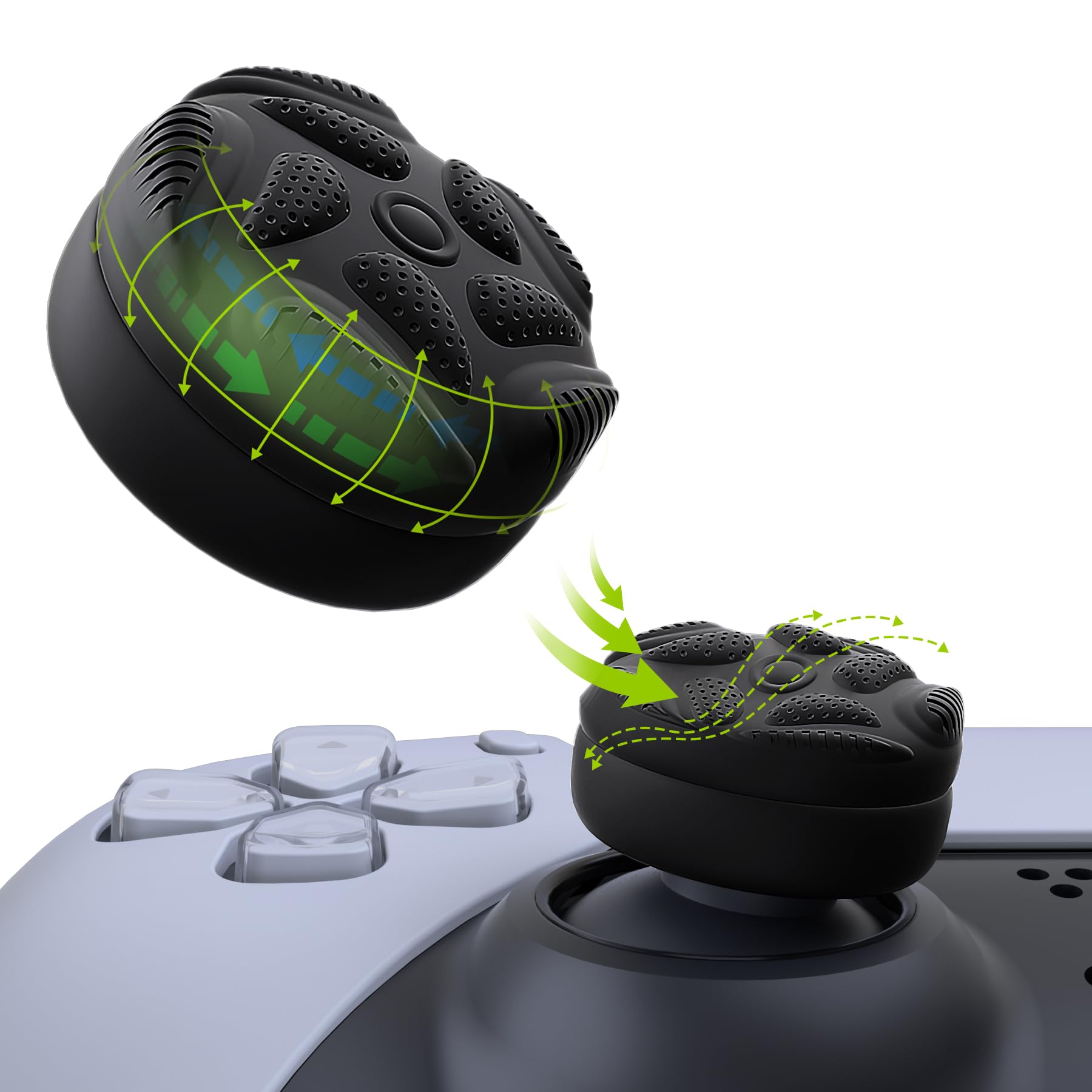 PlayVital Thumbs Cushion Caps Thumb Grips for ps5/4  Thumbstick Grip Cover for Xbox Series X/S  Thumb Grip Caps for Xbox One  Elite Series 2  for Switch Pro Controller - Raindrop Texture Design Black