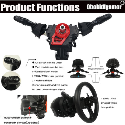 Obokidly DIY Racing Simulator Steering Wheel Turn Signal Wiper Lever Switch for Logitech G920/G923 - Black, PC Compatible
