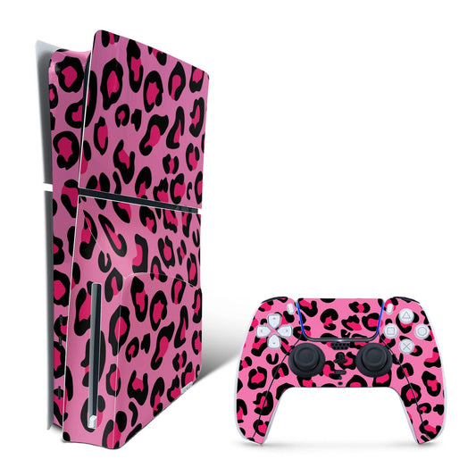 MightySkins Skin Compatible with Playstation 5 Slim Disk Edition Bundle - Pink Leopard | Protective  Durable  and Unique Vinyl Decal wrap Cover | Easy to Apply | Made in The USA