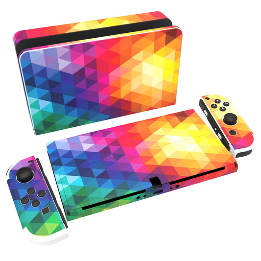 PlayVital Full Set Protective Stickers for Nintendo Switch OLED Model  Customized Vinyl Decal Skins for Switch OLED Console & Joycon & Dock & Grip - Colorful Triangle