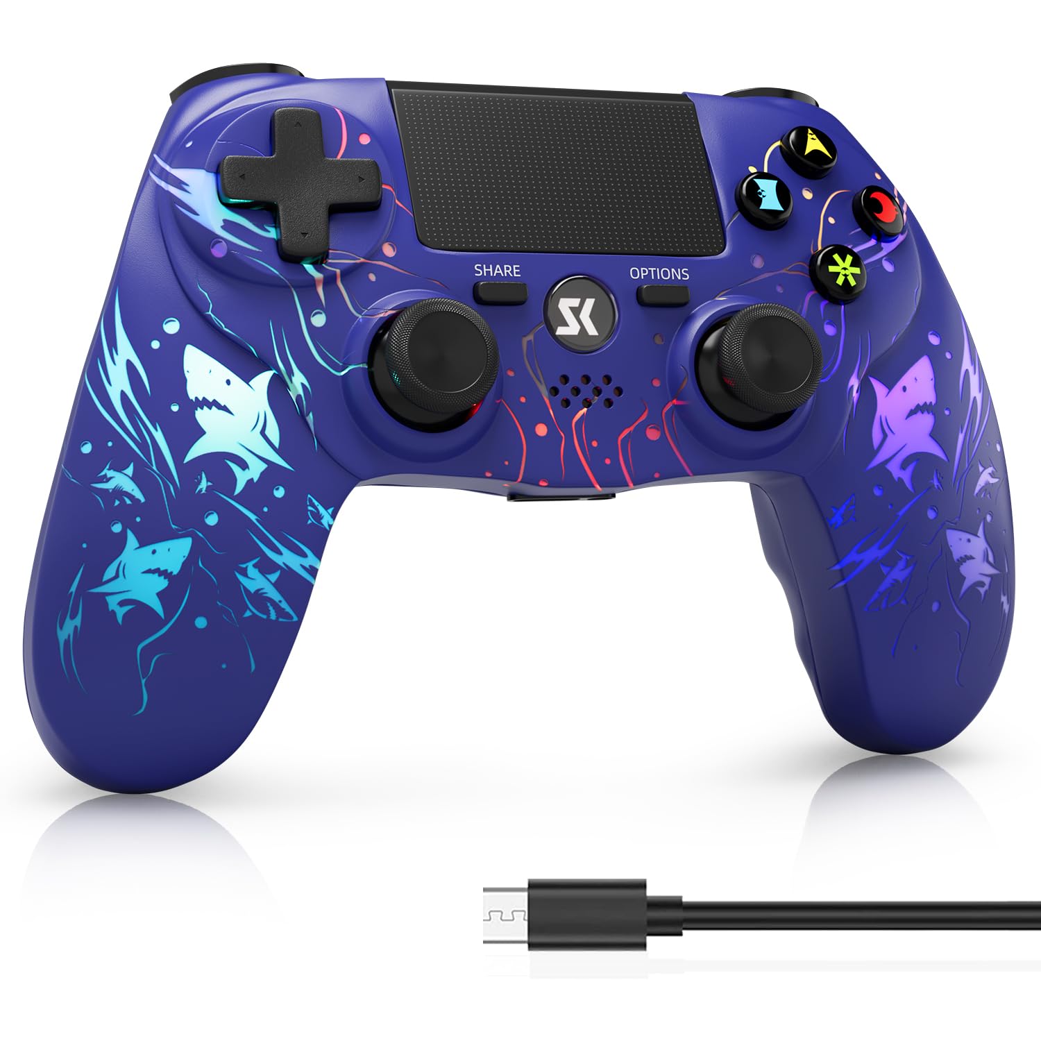 ISHAKO Wireless Controller for PS4 - Light-up Joystick with RGB, 1000mAh Battery, 3.5mm Audio Jack - Purple, 1 Pack