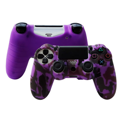Hikfly Silicone Gel PS4 Controller Cover Skin Protector with 8 FPS Pro Thumb Grip Caps - Purple & Grey - PS4 Print Style