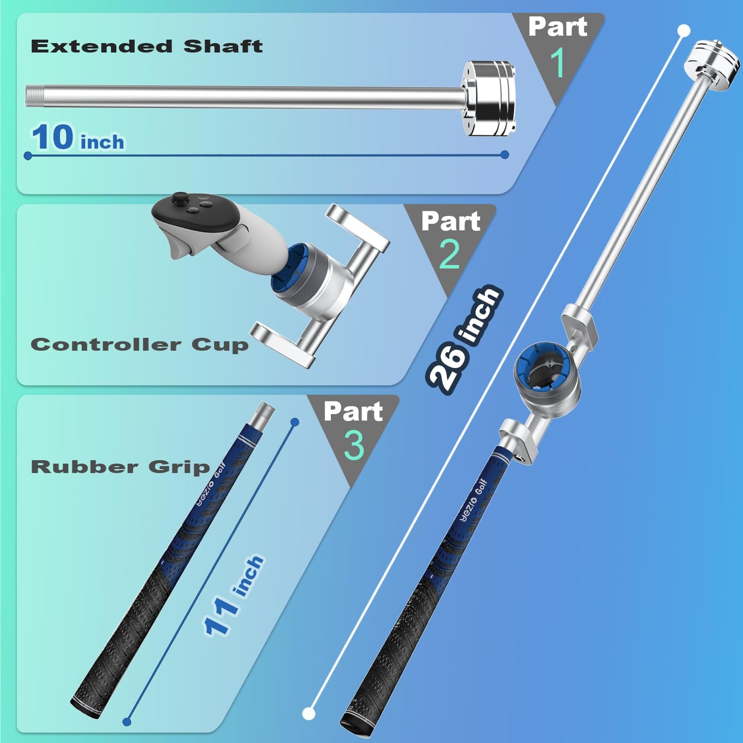 YEZRO 26” Golf Club Attachment for Meta Quest 3/3S - Adjustable Weighted Handle, Black, Compatible with Right/Left Hand