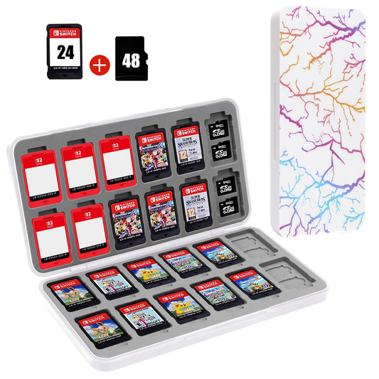 FYY Nintendo Switch Game Case Holder for Switch 2 refill unit Case with 24 Game Card sections & 48 Micro SD Card sections  Hard Shell  Silicone Lining Lightning White