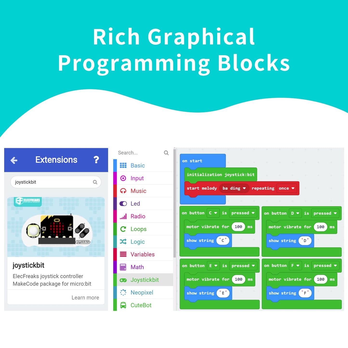EF ELECFREAKS micro:bit Joystick Wireless Controller - DIY Graphical Programming, Blue/Red, Model: microbit joystick:bit kit