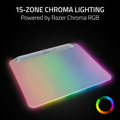 Razer Firefly V2 Pro RGB Gaming Mouse Mat - 15 Zone Lighting, USB-C, Micro Textured Surface, 14.2L x 11W inches, Phantom White