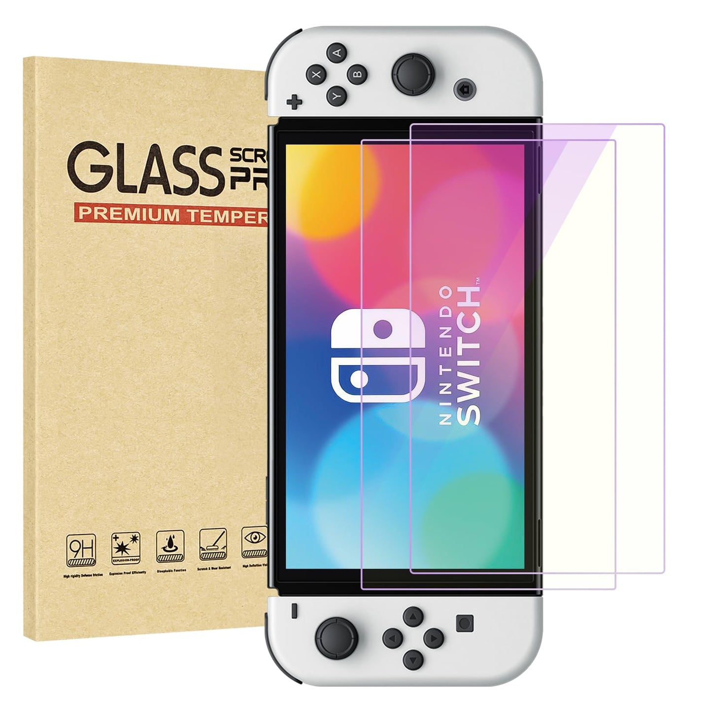 Jngnpn 2-Pack Blue Light Blocking Screen Protector for Switch OLED Model 2021 [7 Inch]- Anti Glare  Anti Scratch Anti Fingerprint  Eye Protection Film HD Clear  Bubble Free  9H Hardness