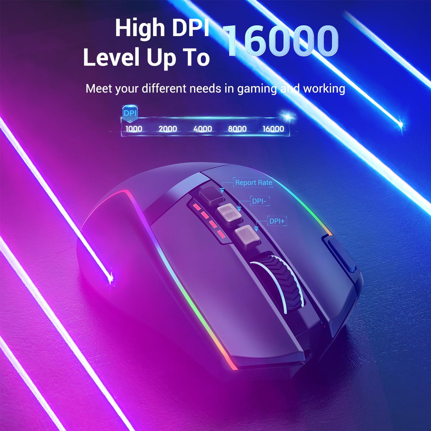 Redragon M915WL-RGB Wireless Gaming Mouse, 16000 DPI, Ergonomic, 9 Macro Buttons, RGB Backlight, Black