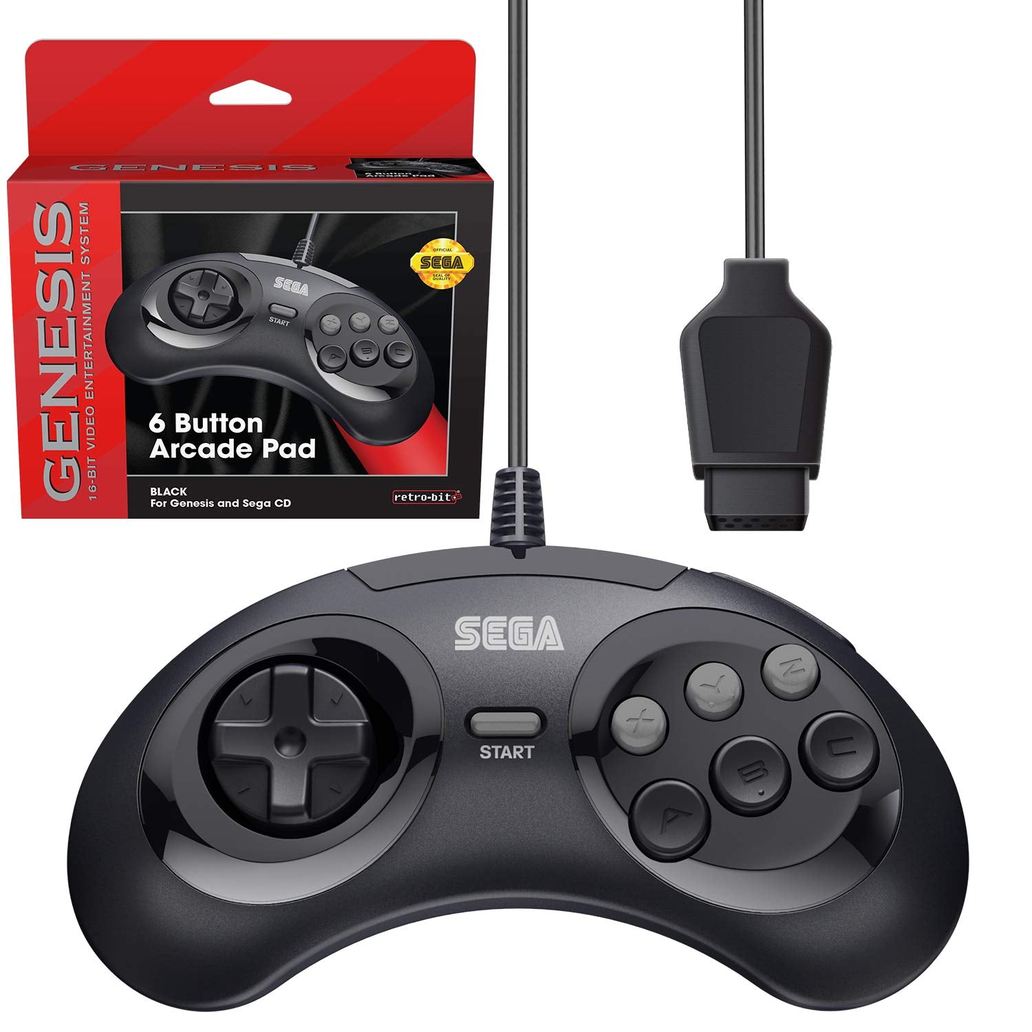 Retro-Bit Sega Genesis Controller 6-Button Arcade Pad - Black - Model 849172010215