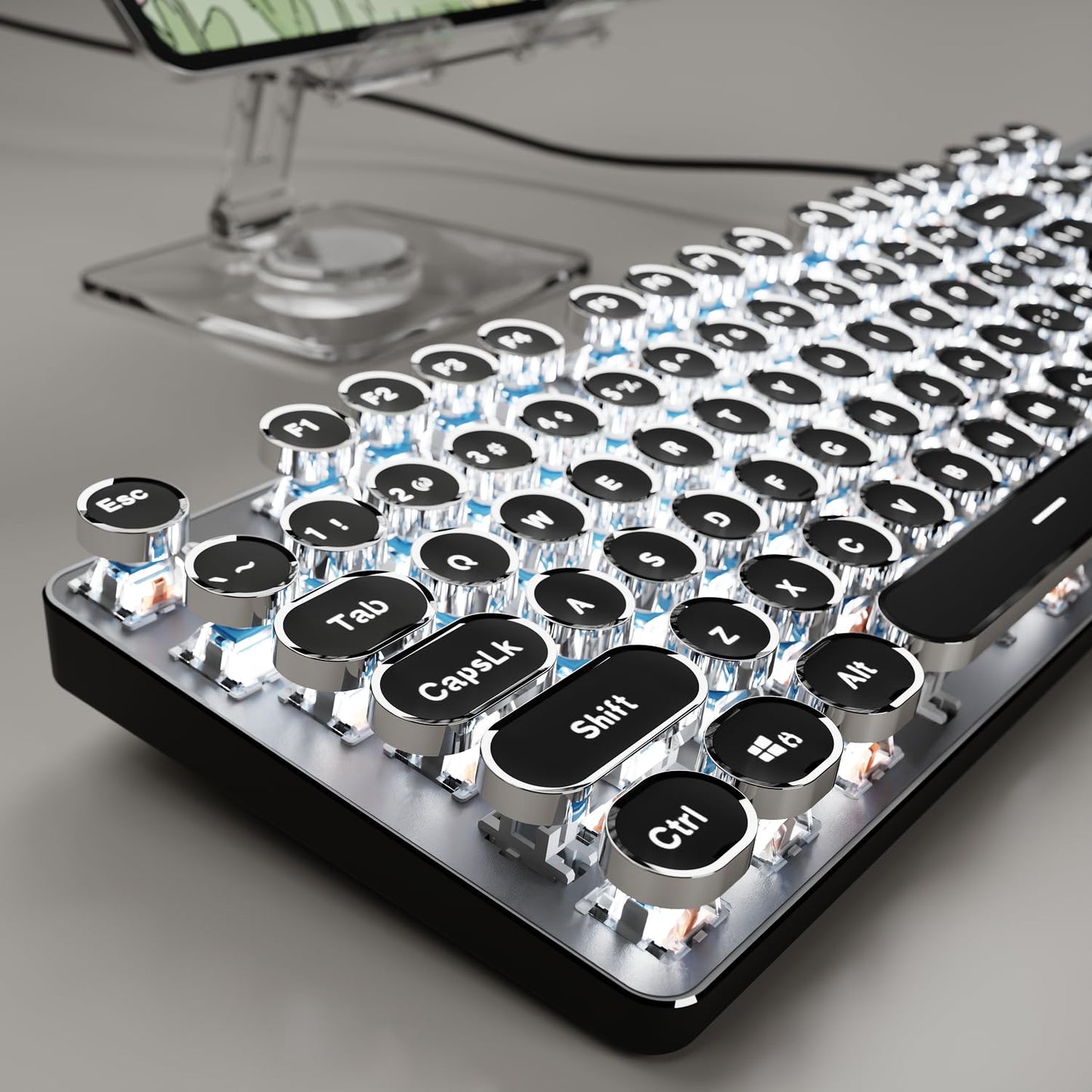 SEUNKWANG EWEADN TK100 Typewriter Keyboard Wired Mechanical Keyboard  104 Keys Aesthetic Typewriter Keyboards with White Backlit  Anti-Ghosting  Blue Switch Wired Cute Keyboards-Black