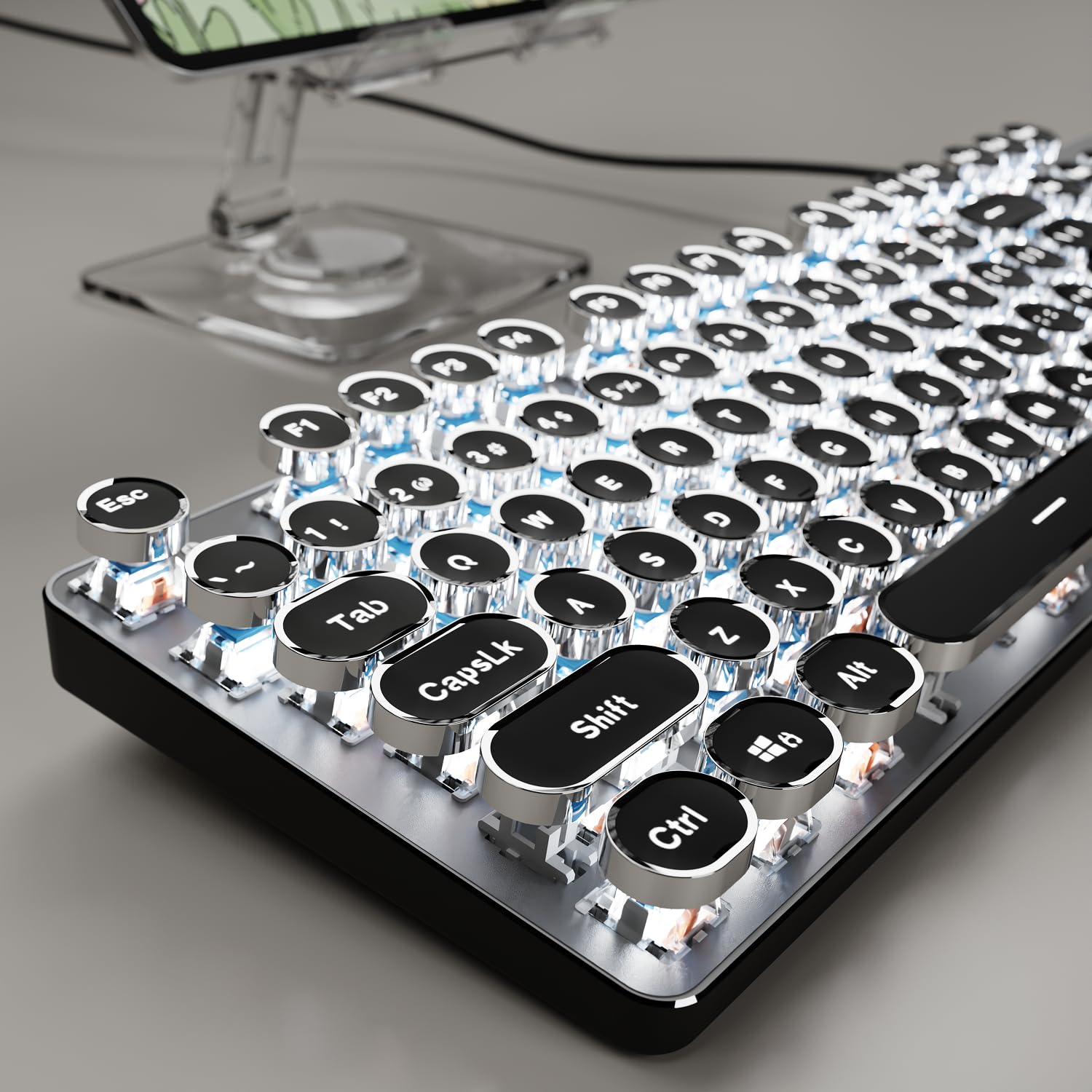 SEUNKWANG EWEADN TK100 Typewriter Keyboard Wired Mechanical Keyboard  104 Keys Aesthetic Typewriter Keyboards with White Backlit  Anti-Ghosting  Blue Switch Wired Cute Keyboards-Black
