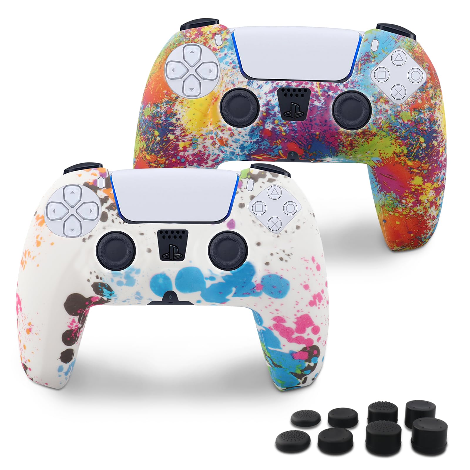 Miruchertter PS5 Silicone Controller Skin 2 Pack Anti-Slip Silicone Protector Sleeve Cover Case for PlayStation 5 with 8 Thumb G