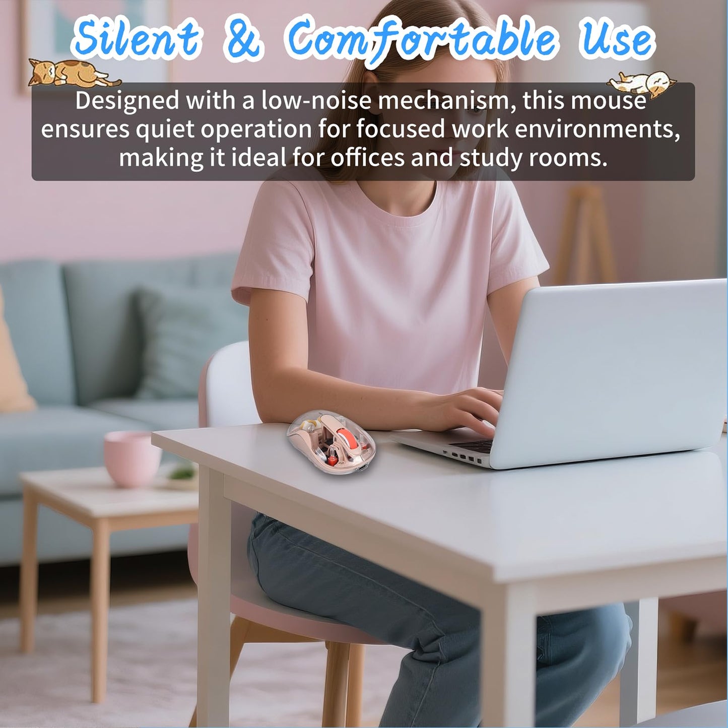 elec Space Cute Wireless USB C Mouse - Bluetooth Triple Mode, Silent, Portable, Milk Tea Color