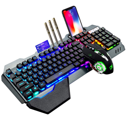 Wireless Gaming Keyboard and Mouse RGB Backlit Rechargeable Keyboard Mouse with 5000mAh Battery Metal Panel Removable Hand Rest Mechanical Feel Keyboard and 7 Color Gaming Mute Mouse for PC Gamer