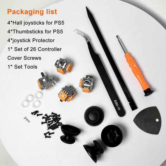 HLRAO 4pcs Hall-Effect Joystick Replacement for PS5 Controller - 3D Analog Sensor Module - Yellow