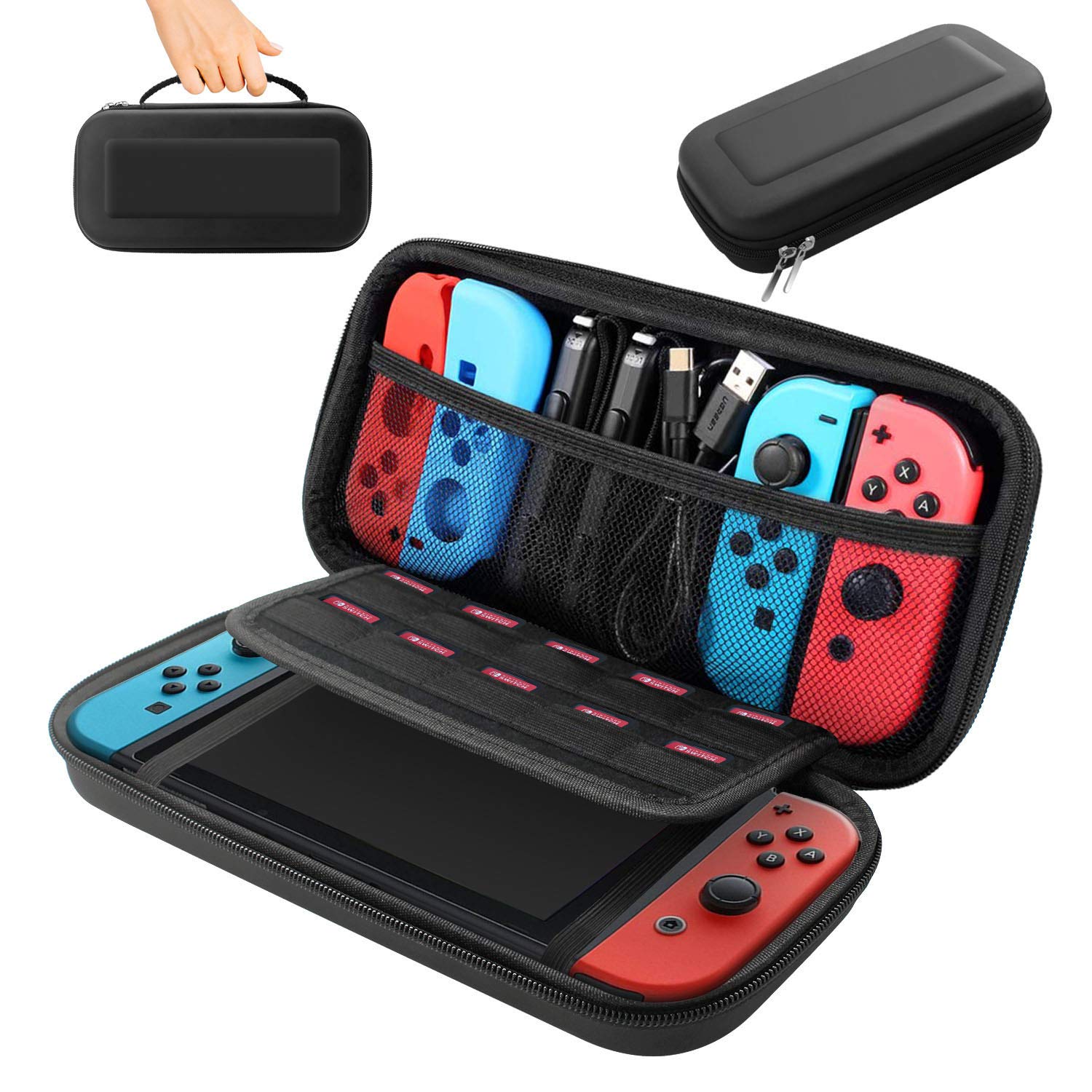 BOOGIIO Nintendo Switch Carry Case - Hard Shell Portable Pouch, Holds 10 Game Cards, Black
