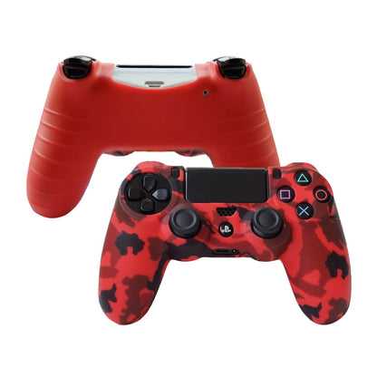 Hikfly Silicone Gel Controller Cover for PS4/PS4 Slim/Pro - Red with 8 FPS Pro Thumb Grip Caps