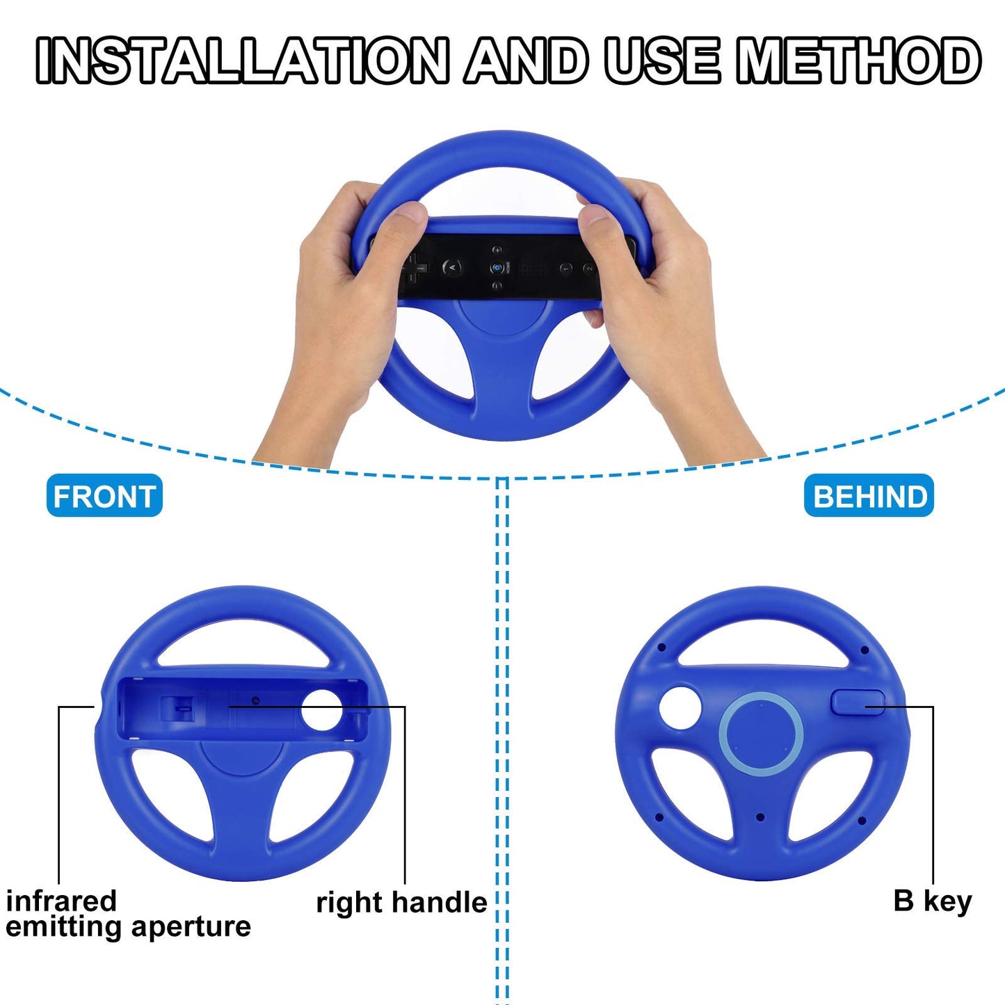 GEEKLIN Racing Wheel for Wii Controller - 2 pcs Red & Blue, Compatible with Mario Kart, Game Controller Wheel for Nintendo Wii Remote