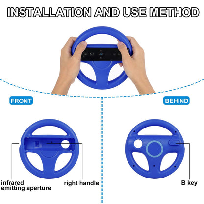 GEEKLIN Racing Wheel for Wii Controller - 2 pcs Red & Blue, Compatible with Mario Kart, Game Controller Wheel for Nintendo Wii Remote