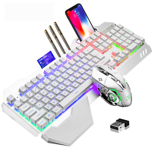 Wireless Gaming Keyboard and Mouse RGB Backlit Rechargeable Keyboard Mouse with 5000mAh Battery Metal Panel Removable Hand Rest Mechanical Feel Keyboard and 7 Color Gaming Mute Mouse for PC Gamers