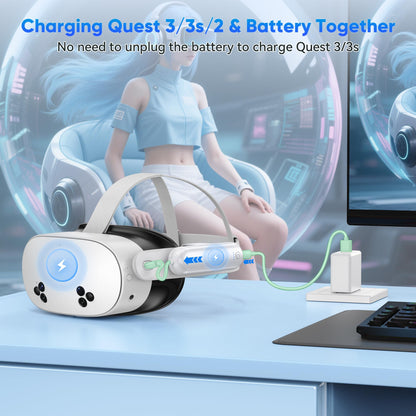 YUANHOT 2 Pack 20000mWh Battery Pack for Meta Quest 3S/3/2, 18W Fast Charger, Lightweight, White, Model MQ3-6W