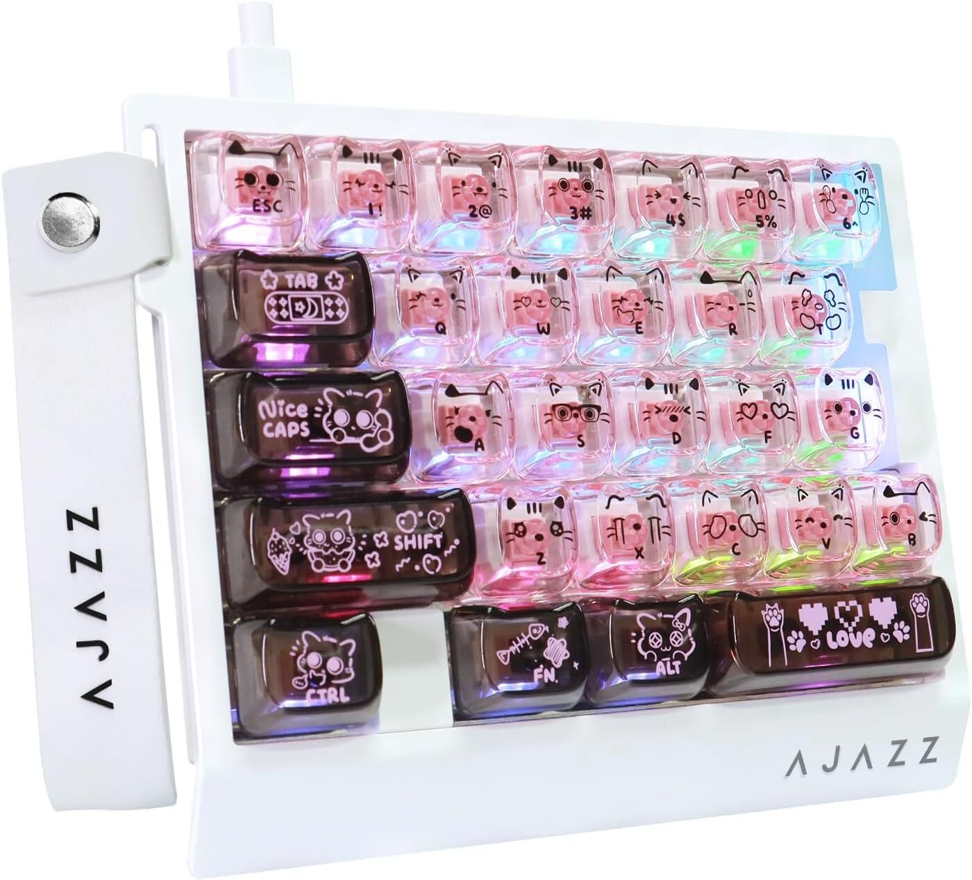 A.JAZZ AK029 Wired 29 Keys One-Handed RGB Gaming Keyboard with 8000HZ 0.01mm RT Magnetic Switches Adjustable Actuation Hotswappable Mechanical Keyboard Aluminum Plate Web Driver for Gamers-Black Pink