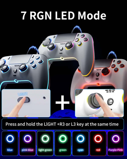 ThinTree Wired Controller for PS5/Pro/Slim/PC - Hall Effect Sticks, 7 RGB Modes, Haptic Feedback, White