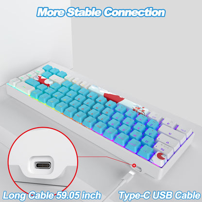 Fogruaden Wired 65% Mechanical Keyboard, RGB Backlit, Ultra-Compact 68 Keys, Red Switch, Blue Color