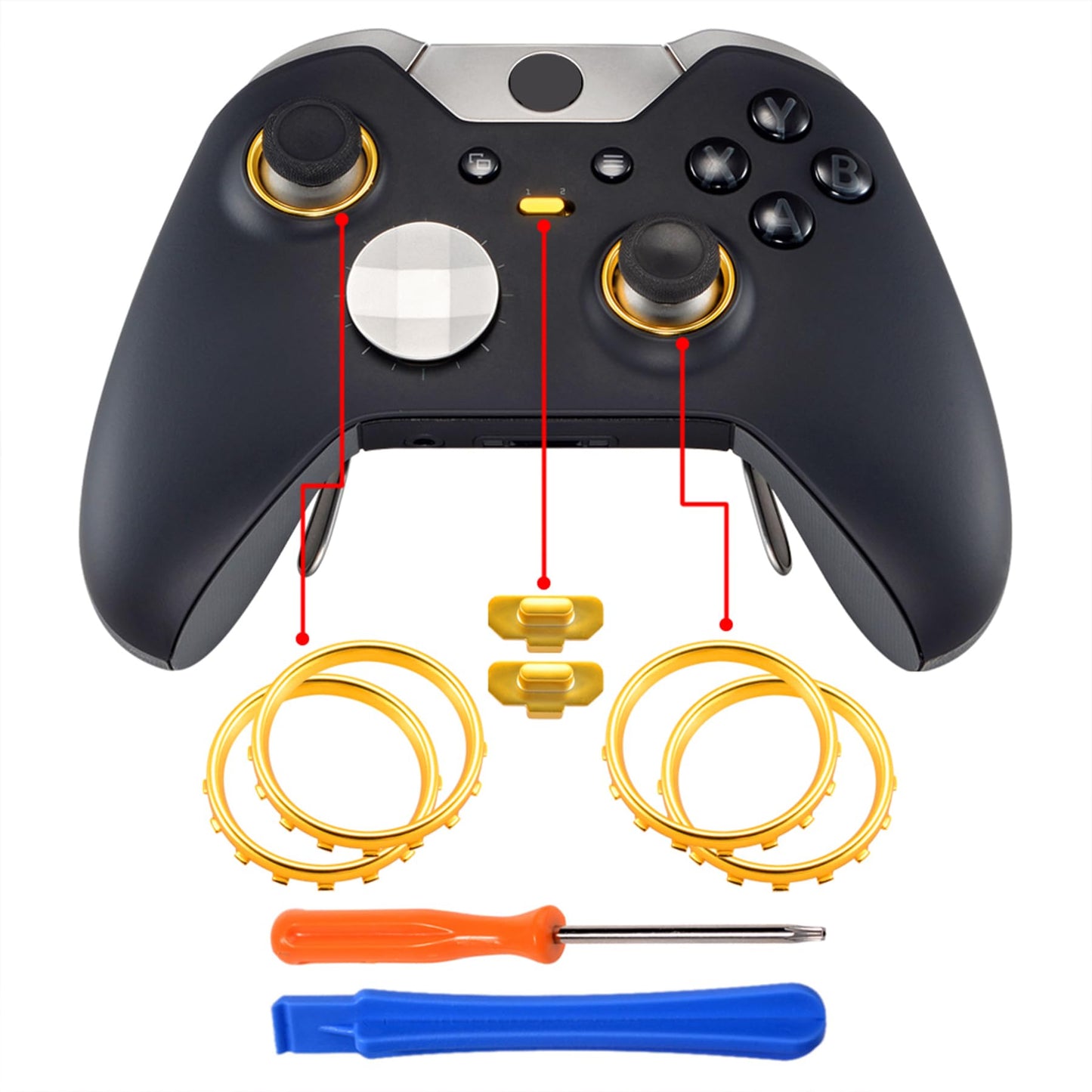 eXtremeRate Matte Chrome Gold Accent Rings Accessories for Xbox One Elite Controller  Replacement Parts Profile Switch Buttons for Xbox One Elite Controller (Model 1698) - Pack of 2