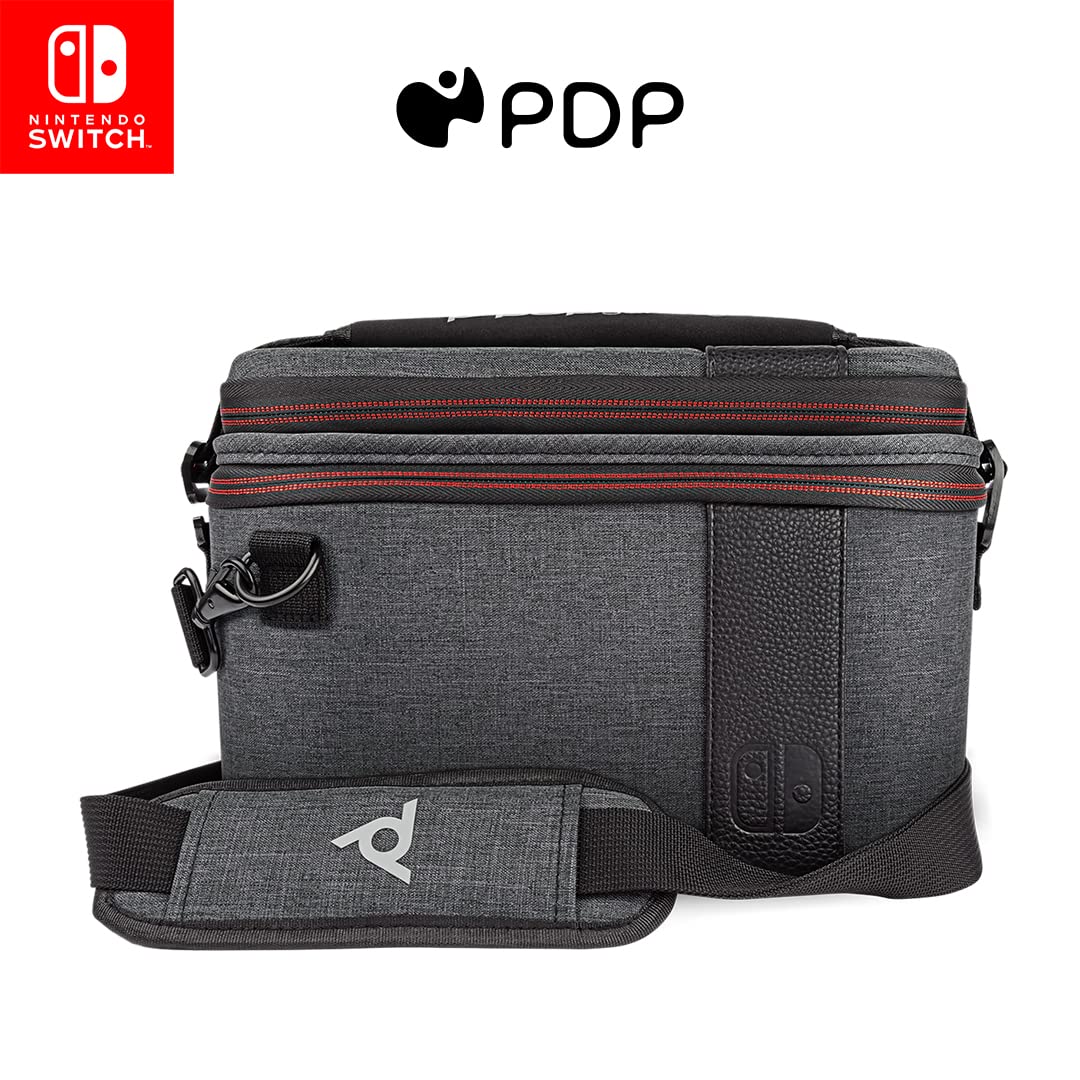 PDP Gaming Pull-N-Go Nintendo Switch Tpartyl Case  2-in-1 Console and Accessory Storage  Removable Interchangeable Compartments: fine design Edition Grey