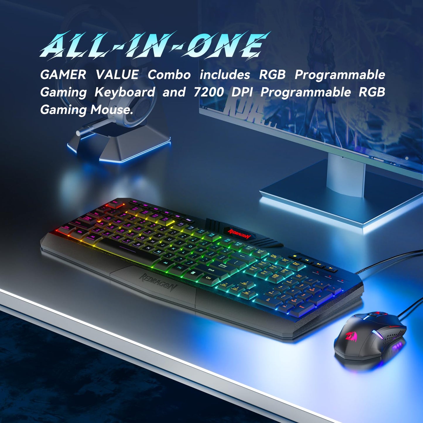 Redragon S101 Gaming Combo Set - RGB Backlit Keyboard & M601 Mouse, Black, Plastic, Programmable, New Version