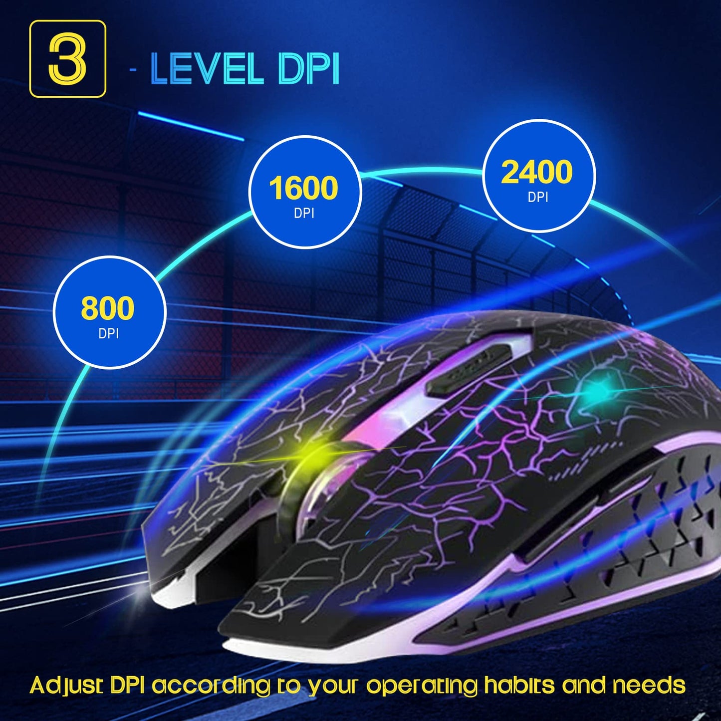 VEGCOO C10 Wireless Gaming Mouse - Rechargeable, Silent, 2400/1600/800 DPI, 7 Colors LED Lights, Black