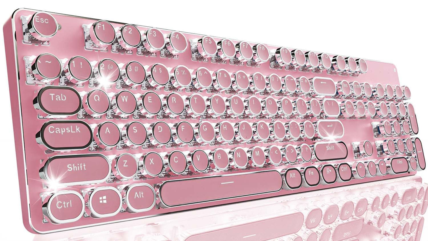SEUNKWANG EWEADN TK950 Typewriter Keyboard Wireless Mechanical Keyboard  104 Keys Aesthetic Typewriter Keyboards with White Backlit  Anti-Ghosting  Blue Switch Bluetooth/2.4GHz/Wired Keyboards-Pink
