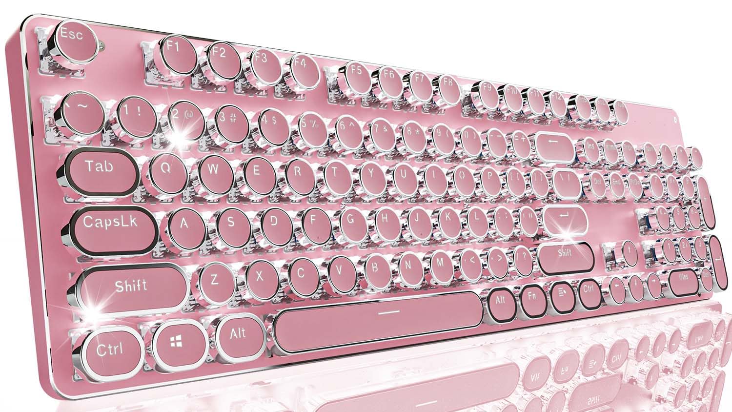 SEUNKWANG EWEADN TK950 Typewriter Keyboard Wireless Mechanical Keyboard  104 Keys Aesthetic Typewriter Keyboards with White Backlit  Anti-Ghosting  Blue Switch Bluetooth/2.4GHz/Wired Keyboards-Pink
