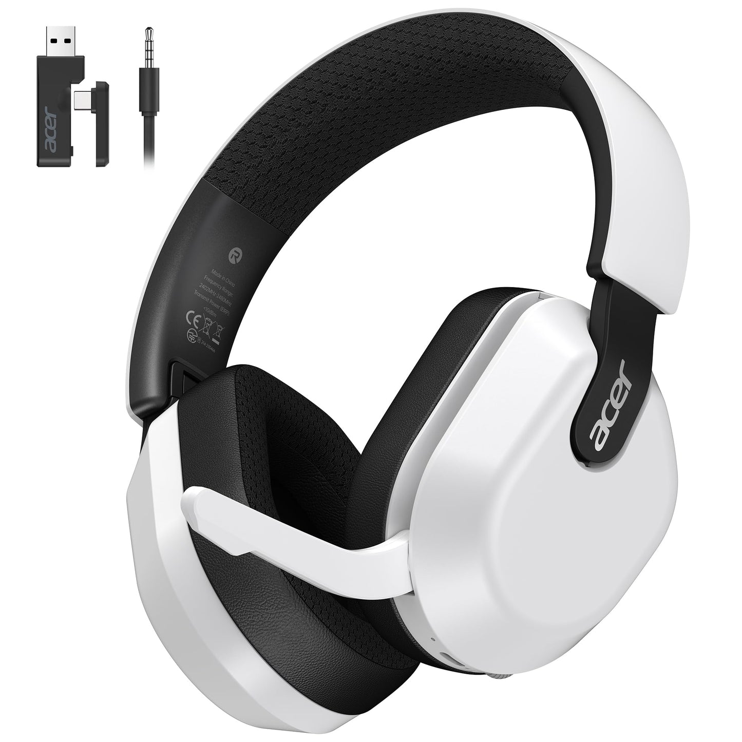 acer Wireless Gaming Headset for PS5/PS4  PC  Mac  2.4GHz & Bluetooth 6.0 Gaming Headphone with Flip-to-Mute Mic  Lightweight Glasses-Friendly  70H Battery - White