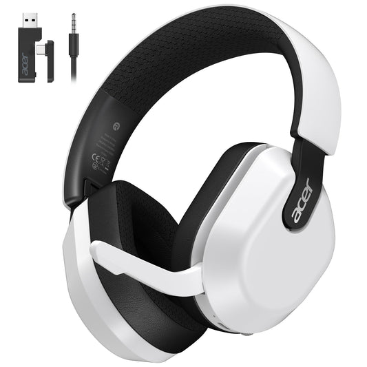 acer Wireless Gaming Headset for PS5/PS4  PC  Mac  2.4GHz & Bluetooth 6.0 Gaming Headphone with Flip-to-Mute Mic  Lightweight Glasses-Friendly  70H Battery - White