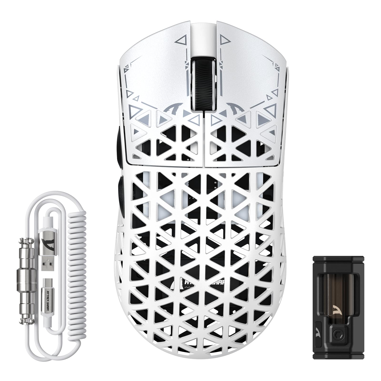 ATTACK SHARK R5 Ultra Wireless Gaming Mouse - 39g Superlight, 42K DPI, Carbon Fiber, White, BT/2.4G/USB-C