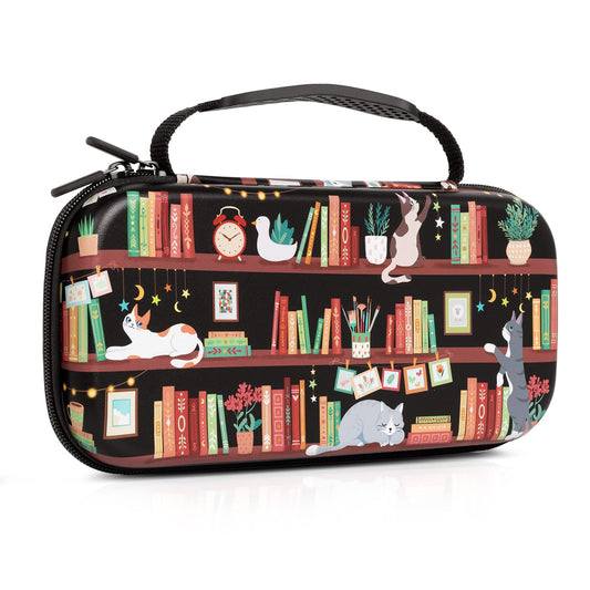 CutebriCase Nintendo Switch Case OLED Model  Carry Case for Nintendo Switch for Boy Girls-Travel Storage Hard Shell Cover with 16 Game Card Slot for Switch Console Joy-Con & Accessories Bookshelf Cat